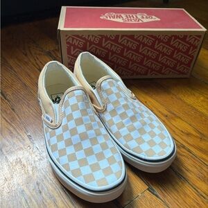 Vans slip-ons peach and white checkered